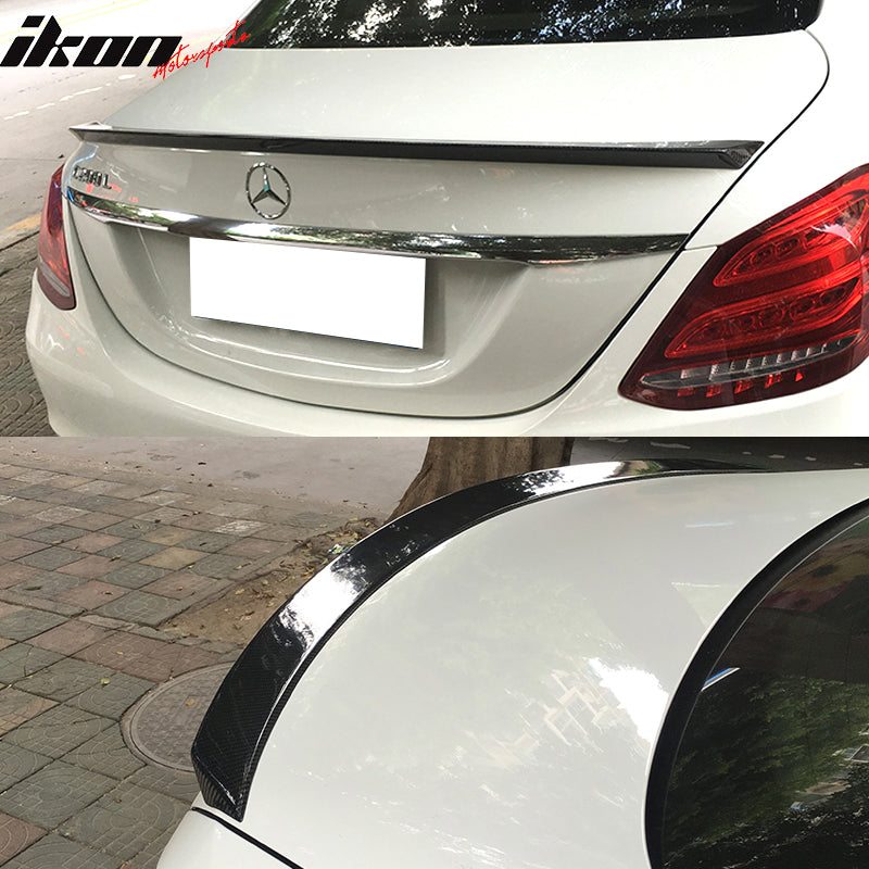 IKON MOTORSPORTS, Trunk Spoiler Compatible With 2015-2020 Mercedes-Benz C-Class W205 Sedan , Matte Carbon Fiber ML Style Rear Spoiler Wing, 2016 2017 2018 2019