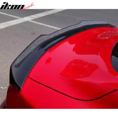 IKON MOTORSPORTS, Trunk Spoiler Compatible With 2015-2022 Ford Mustang Coupe , Matte Carbon Fiber JC Style Rear Spoiler Wing, 2016 2017