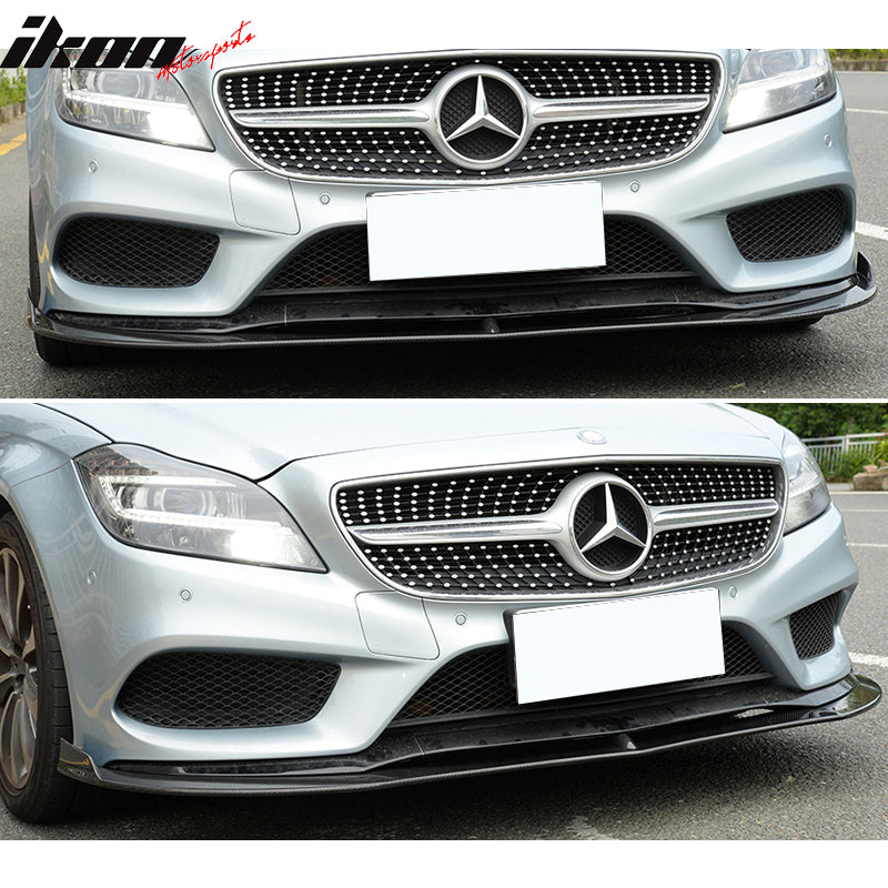 IKON MOTORSPORTS, Front Bumper Lip Compatible With 2015-2018 Mercedes-Benz W218 CLS CLASS , Matte Carbon Fiber + FRP JC Style Front Lip Spoiler Wing Chin Splitter, 2016 2017