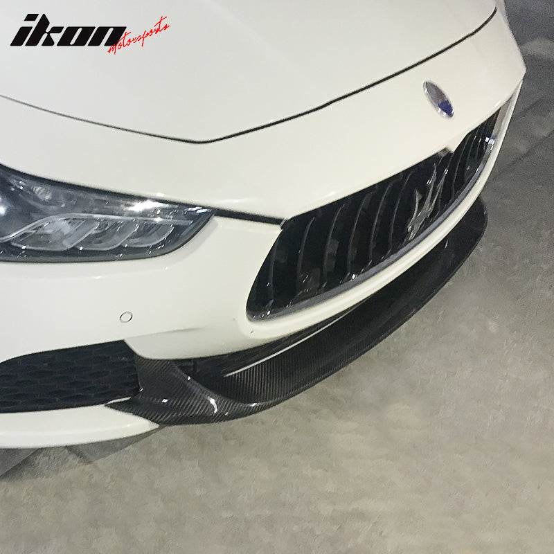 IKON MOTORSPORTS, Front Bumper Lip Compatible With 2014-2017 Maserati Ghibli M156 Sedan, JC Style Matte Carbon Fiber Front Lip Under Chin Spoiler Splitter, 2015 2016