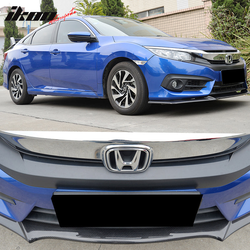 IKON MOTORSPORTS, Front Bumper Lip Compatible With 2016-2018 Honda Civic FC3 Coupe, JC Style Air Dam Underbody Lip Spoiler Splitter Real Carbon Fiber, 2017