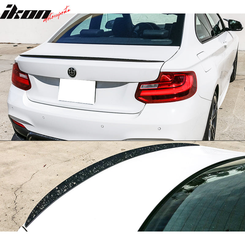 IKON MOTORSPORTS, Trunk Spoiler Compatible With 2016-2021 BMW F87 M2 & 2014-2021 F22 220i M235i, V Style Matte Forged Carbon Fiber Rear Roof Spoiler Wing, 2015 2016 2017 2018 2019