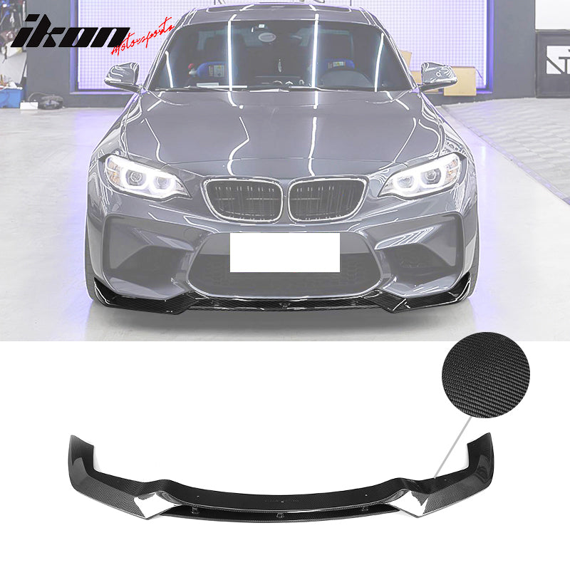 IKON MOTORSPORTS, Front Bumper Lip Compatible With 2016-2018 BMW F87 M2, V Style Matte Carbon Fiber Front Lip Chin Valance Spoiler Splitter, 2017 2018