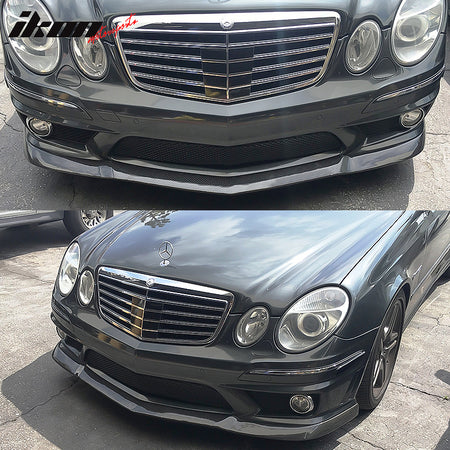 IKON MOTORSPORTS, Front Bumper Lip Compatible With 2006-2009 Mercedes-Benz W211 E63 AMG Sedan, XY Style Matte Carbon Fiber Front Lip Chin Valance Spoiler Splitter, 2007 2008