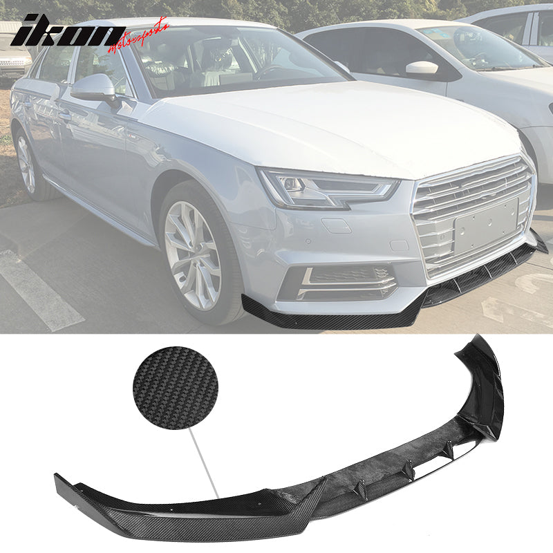 IKON MOTORSPORTS, Front Bumper Lip Compatible With 2017-2018 Audi A4 S4 B9, JC Style Matte Carbon Fiber Front Lip Chin Valance Spoiler Splitter