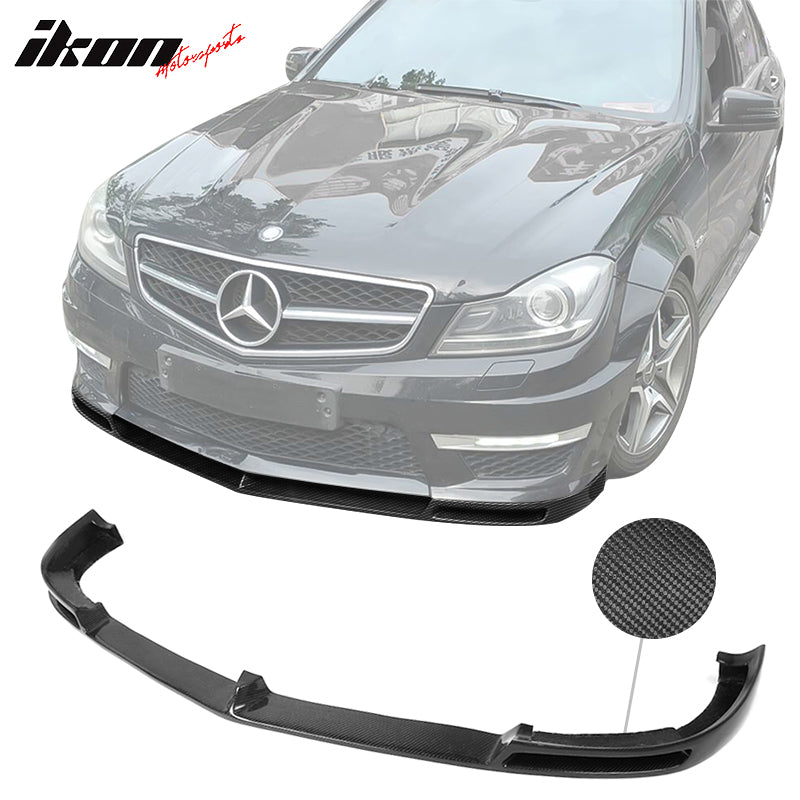 IKON MOTORSPORTS, Front Bumper Lip Compatible With 2012-2014 Mercedes-Benz C Class W204 C63 AMG, V Style Matte Carbon Fiber Front Lip Chin Valance Spoiler Splitter, 2013