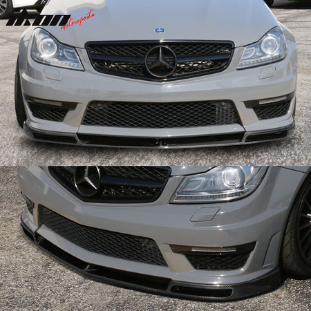 IKON MOTORSPORTS, Front Bumper Lip Compatible With 2012-2014 Mercedes-Benz C Class W204 C63 AMG, V Style Matte Carbon Fiber Front Lip Chin Valance Spoiler Splitter, 2013