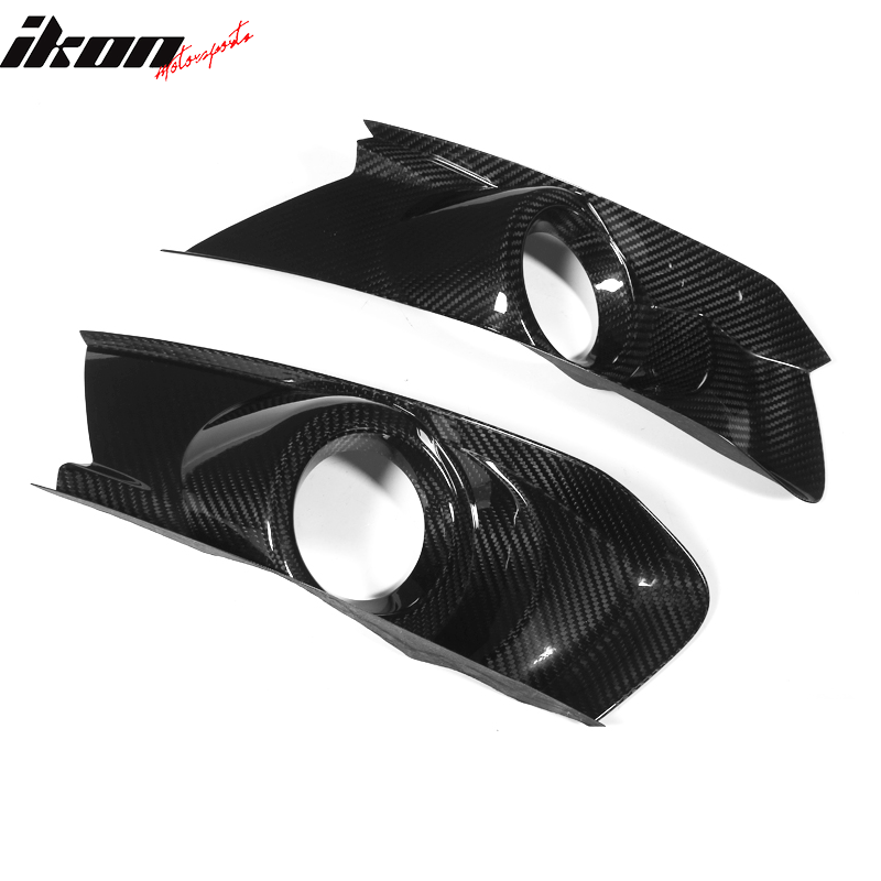 IKON MOTORSPORTS, Fog Light Cover Compatible With 2015-2017 Ford Mustang Coupe Except GT350, Matte Carbon Fiber Front Bumper Fog Light Guards Covers Pair, 2016