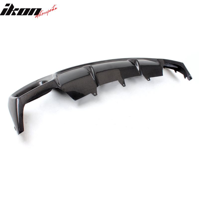 IKON MOTORSPORTS, Rear Diffuser Compatible With 2013-2016 Audi A4 B9 Sedan, R Style Matte Carbon Fiber Rear Bumper Lip Valance Spoiler, 2014 2015