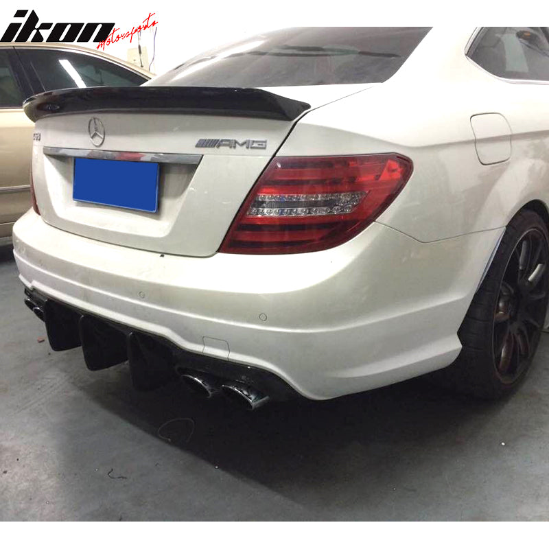 IKON MOTORSPORTS, Rear Diffuser Compatible With 2012-2014 Mercedes-Benz C Class W204 C63, AMG Style Matte Carbon Fiber Rear Bumper Lip Valance Spoiler, 2013