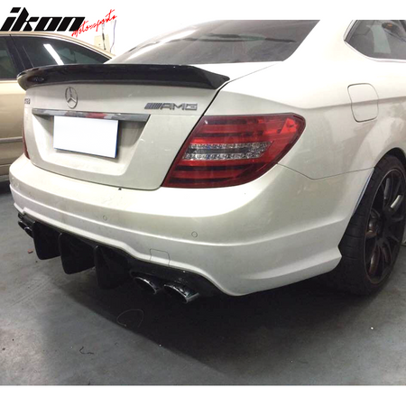 IKON MOTORSPORTS, Rear Diffuser Compatible With 2012-2014 Mercedes-Benz C Class W204 C63, AMG Style Matte Carbon Fiber Rear Bumper Lip Valance Spoiler, 2013