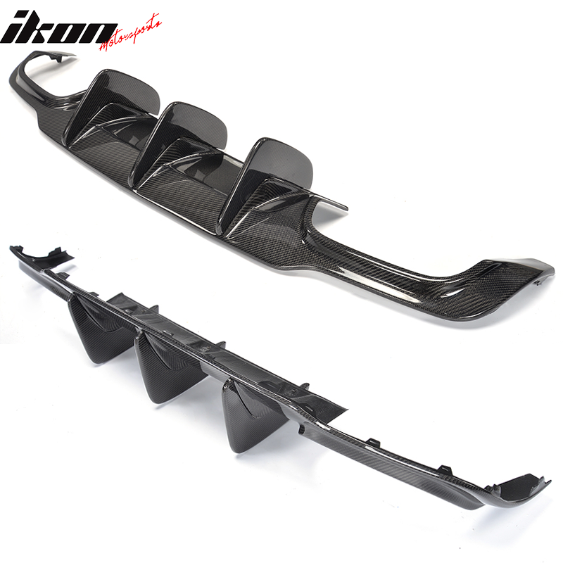 IKON MOTORSPORTS, Rear Diffuser Compatible With 2012-2014 Mercedes-Benz C Class W204 C63, AMG Style Matte Carbon Fiber Rear Bumper Lip Valance Spoiler, 2013