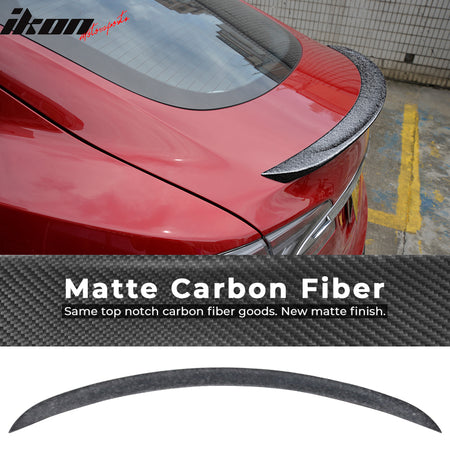 IKON MOTORSPORTS, Trunk Spoiler Compatible With 2012-2019 Tesla Model S Sedan, Factory Style Matte Forged Carbon Fiber Rear Trunk Spoiler Wing, 2013 2014 2015 2016 2017 2018