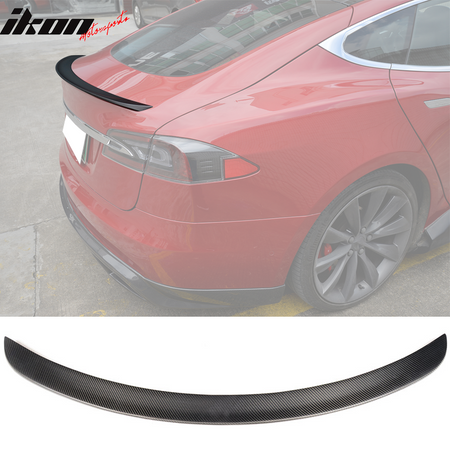 IKON MOTORSPORTS, Trunk Spoiler Compatible With 2012-2019 Tesla Model S Sedan, Factory Style Matte Forged Carbon Fiber Rear Trunk Spoiler Wing, 2013 2014 2015 2016 2017 2018