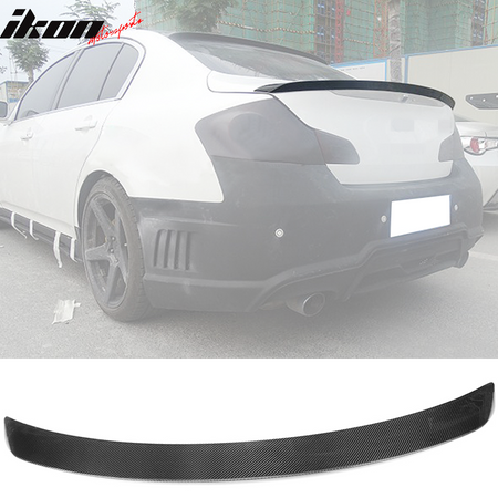 IKON MOTORSPORTS, Trunk Spoiler Compatible With 2007-2015 Infiniti G35 G25 G37 Q40 Sedan, VIP Style Matte Carbon Fiber Rear Spoiler Wing, 2008 2009 2010 2011 2012 2013 2014