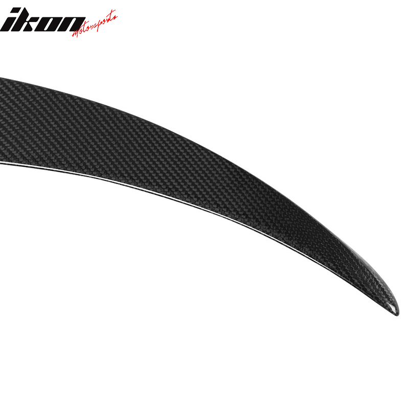 IKON MOTORSPORTS, Trunk Spoiler Compatible With 2013-2018 Mercedes-Benz CLA Class W117 Sedan, P Style Matte Carbon Fiber Rear Spoiler Wing, 2014 2015 2016 2017