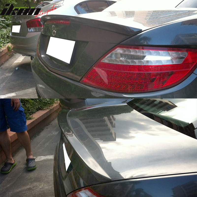 IKON MOTORSPORTS, Trunk Spoiler Compatible With 2011-2013 Mercedes-Benz SLK R172, AMG Style Matte Carbon Fiber Rear Spoiler Wing, 2012