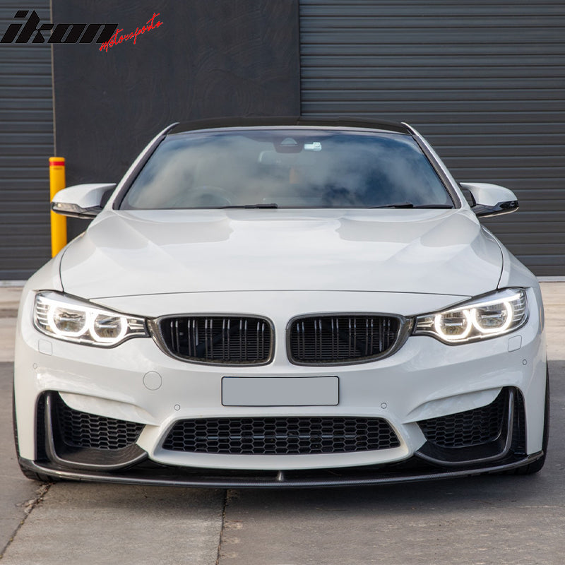 IKON MOTORSPORTS, Front Bumper Lip Compatible With 2015-2020 BMW M3 F80 M4 F82 F83, P Style Matte Carbon Fiber Front Lip Chin Valance Spoiler Splitter, 2016 2017 2018 2019