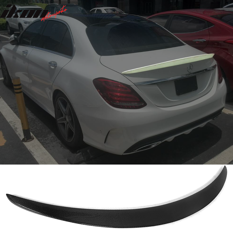 IKON MOTORSPORTS, Trunk Spoiler Compatible With 2015-2020 Mercedes-Benz C-Class W205 Sedan, Factory Style Matte Carbon Fiber Rear Spoiler Wing, 2016 2017 2018 2019