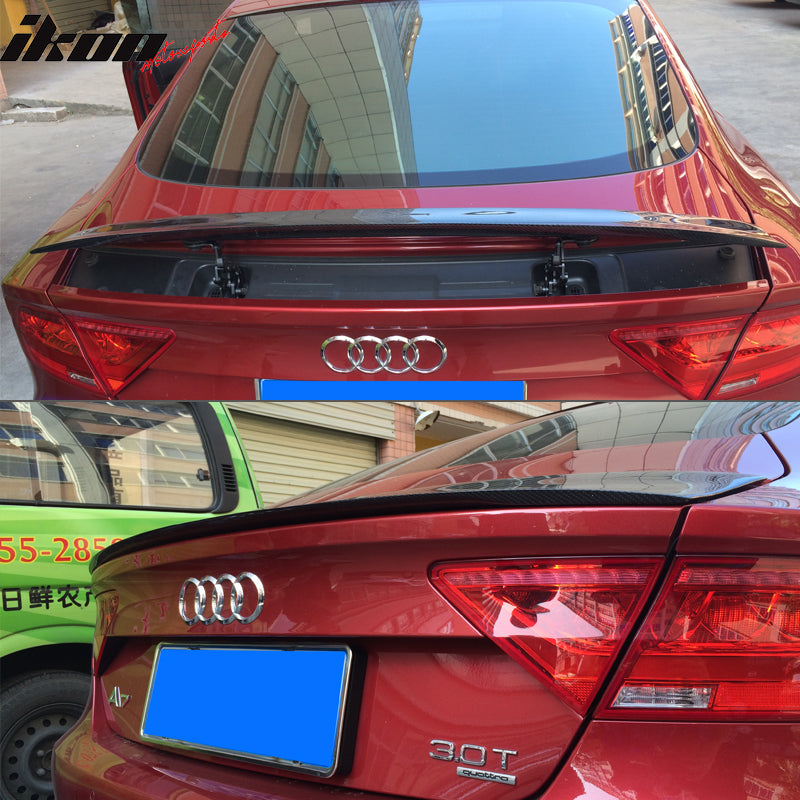 IKON MOTORSPORTS, Trunk Spoiler Compatible With 2012-2018 Audi A7 S7 RS7 Sedan, Factory Style Matte Carbon Fiber Rear Spoiler Wing, 2013 2014 2015 2016 2017