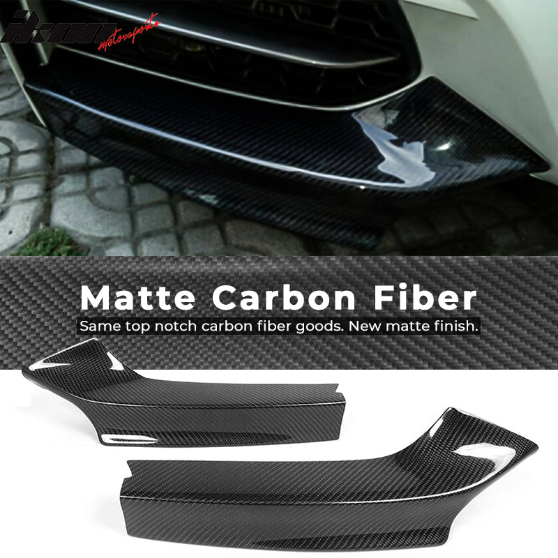 IKON MOTORSPORTS, Front Lip Splitters Compatible With 2014-2020 BMW 2 Series F22 F23 M Sport, M Performance Style Matte Carbon Fiber Front Lip Chin Valance Spoiler 2PC, 2015 2016 2017 2018 2019