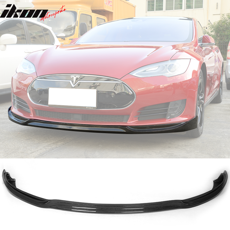 IKON MOTORSPORTS, Front Bumper Lip Compatible With 2012-2017 Tesla Model S Sedan, JC Style Matte Carbon Fiber Front Lip Chin Valance Spoiler Splitter, 2013 2014 2015 2016