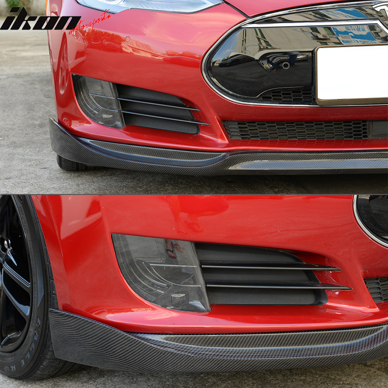 IKON MOTORSPORTS, Front Bumper Lip Compatible With 2012-2017 Tesla Model S Sedan, JC Style Matte Carbon Fiber Front Lip Chin Valance Spoiler Splitter, 2013 2014 2015 2016