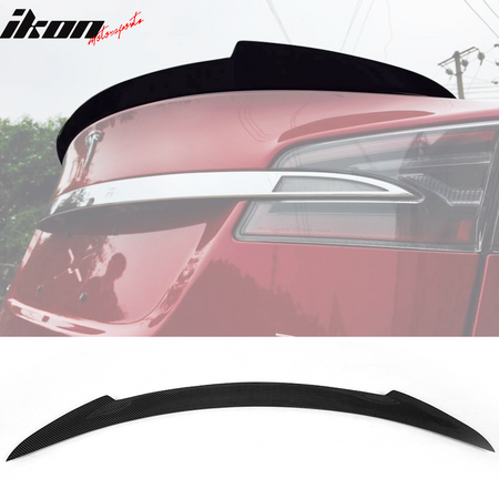 IKON MOTORSPORTS, Trunk Spoiler Compatible With 2012-2017 Tesla Model S Sedan, JC Style Matte Carbon Fiber Rear Spoiler Wing, 2013 2014 2015 2016