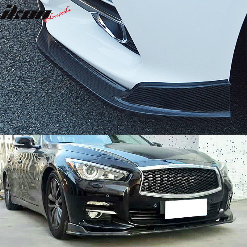 IKON MOTORSPORTS, Front Bumper Lip Compatible With 2014-2017 Infiniti Q50 Base, ST Style Matte Carbon Fiber Front Lip Chin Valance Spoiler Splitter, 2015 2016