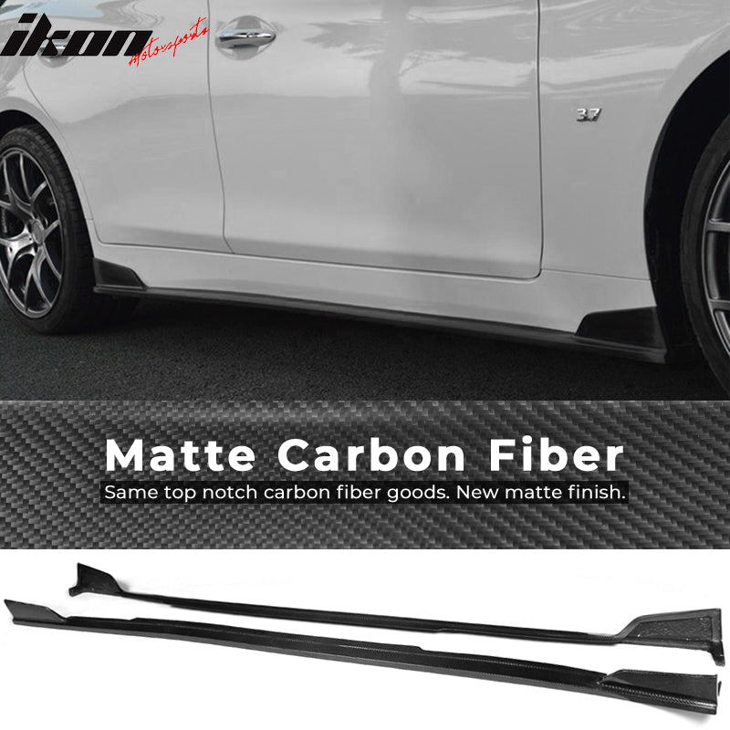 IKON MOTORSPORTS, Side Skirts Compatible With 2014-2018 Infiniti Q50, ST Style Matte Carbon Fiber Side Skirt Extension Rocker Panel Driver Passenger, 2015 2016 2017