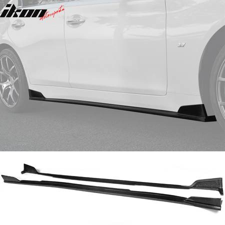 IKON MOTORSPORTS, Side Skirts Compatible With 2014-2018 Infiniti Q50, ST Style Matte Carbon Fiber Side Skirt Extension Rocker Panel Driver Passenger, 2015 2016 2017