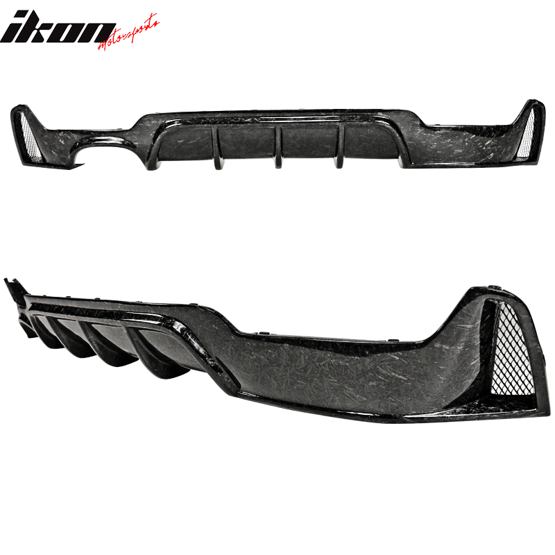 IKON MOTORSPORTS, Rear Diffuser Compatible With 2014-2020 BMW 4 Series F32 F33 F36 M Sport 428i 435i 430i 440i, P Style Matte Forged Carbon Fiber Rear Bumper Lip Diffuser , 2015 2016 2017 2018 2019