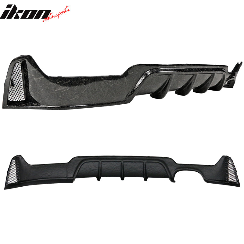 IKON MOTORSPORTS, Rear Diffuser Compatible With 2014-2020 BMW 4 Series F32 F33 F36 M Sport 428i 435i 430i 440i, P Style Matte Forged Carbon Fiber Rear Bumper Lip Diffuser , 2015 2016 2017 2018 2019