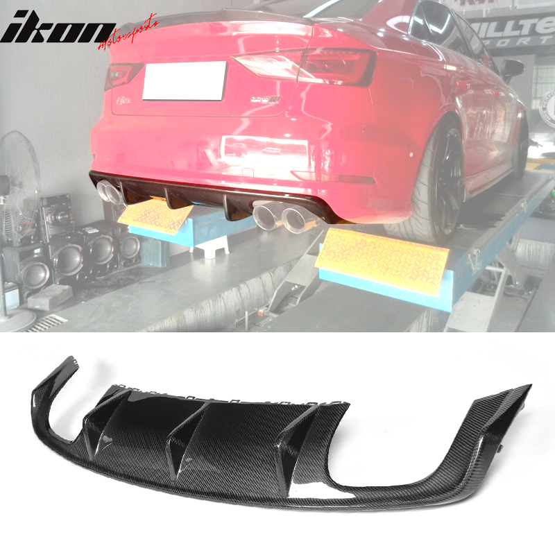 IKON MOTORSPORTS, Rear Diffuser Compatible With 2013-2016 Audi S3 8V Sedan, Factory Style Matte Carbon Fiber Rear Bumper Lip Valance Spoiler, 2014 2015