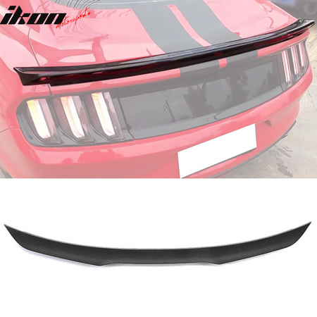 IKON MOTORSPORTS, Trunk Spoiler Compatible With 2015-2022 Ford Mustang S550 Coupe, GT Style Matte Carbon Fiber Rear Spoiler Wing, 2016 2017