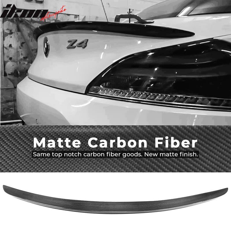 IKON MOTORSPORTS, Trunk Spoiler Compatible With 2009-2016 BMW Z Series Z4 E89, 3D Style Matte Carbon Fiber Rear Spoiler Wing, 2010 2011 2012 2013 2014 2015