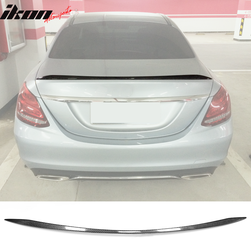 IKON MOTORSPORTS, Trunk Spoiler Compatible With 2015-2020 Mercedes-Benz C-Class W205 Sedan, Factory Style Matte Carbon Fiber Rear Spoiler Wing, 2016 2017 2018 2019