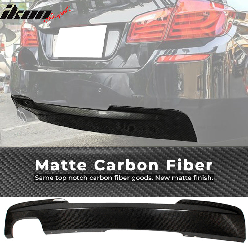 IKON MOTORSPORTS, Rear Diffuser Compatible With 2011-2016 BMW F10 528 Dual Exhaust Tips On Left Side , Matte Carbon Fiber Factory Style Rear Bumper Lip Spoiler Wing, 2012 2013 2014 2015