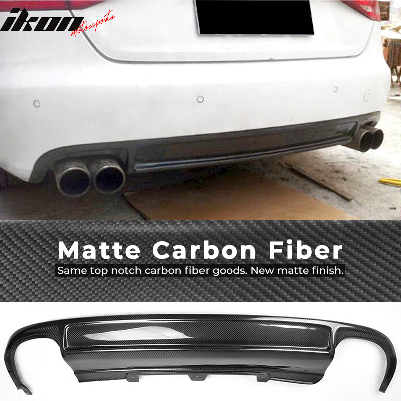 IKON MOTORSPORTS, Rear Diffuser Compatible With 2009-2012 Audi A4 B8 Sedan , Matte Carbon Fiber + FRP S4 Style Rear Bumper Lip Spoiler Wing, 2010 2011