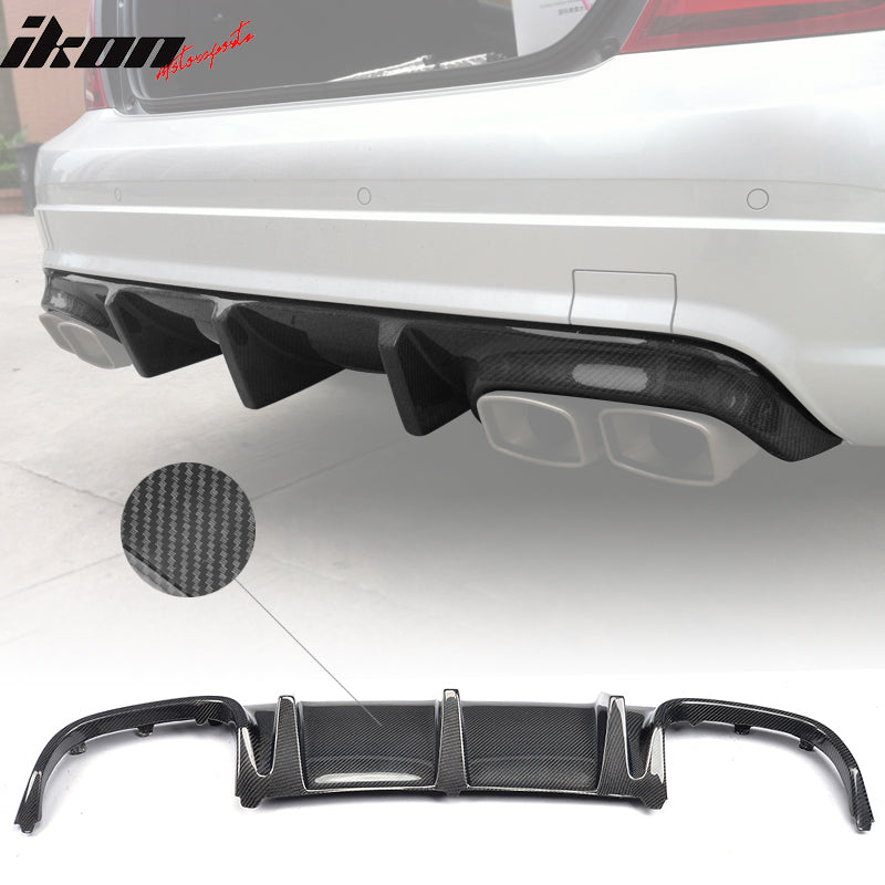 IKON MOTORSPORTS, Rear Diffuser Compatible With 2008-2011 Mercedes-Benz C Class W204 C63 , Matte Carbon Fiber + FRP TMS Style Rear Bumper Lip Spoiler Wing, 2009 2010