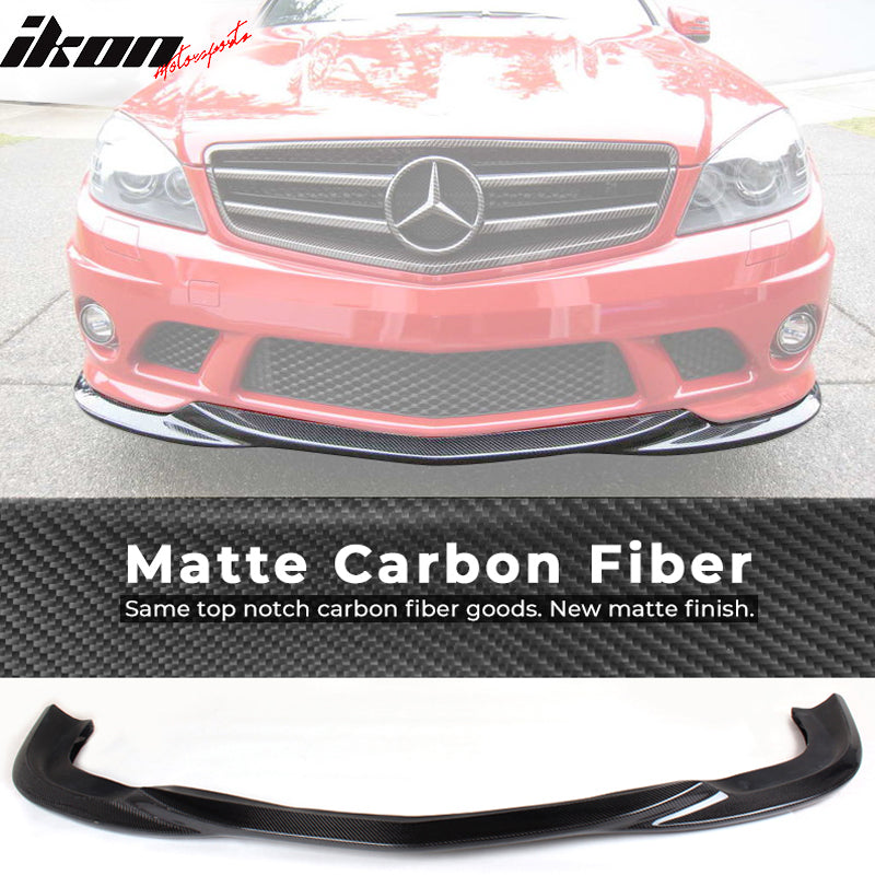 IKON MOTORSPORTS, Front Bumper Lip Compatible With 2008-2011 Mercedes-Benz C Class W204 C63 Sedan , Matte Carbon Fiber + FRP GH Style Front Lip Spoiler Wing Chin Splitter, 2009 2010