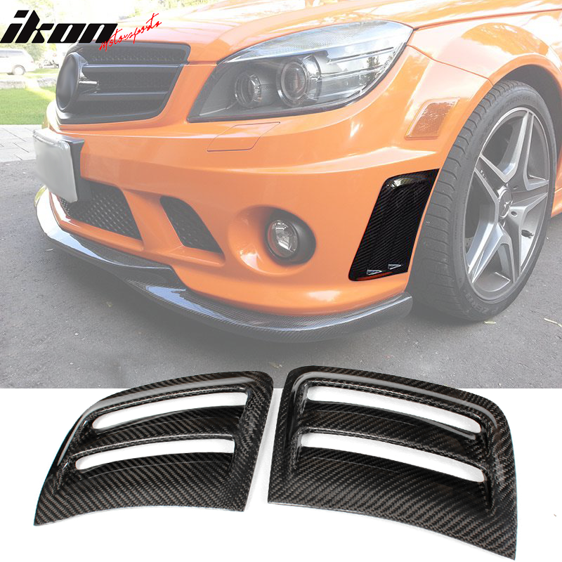 IKON MOTORSPORTS, Side Vent Compatible With 2008-2011 Mercedes-Benz C Class W204 C63 , Matte Carbon Fiber + FRP Factory Style Side Vents Grille 2PC, 2009 2010