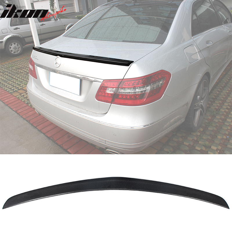 IKON MOTORSPORTS, Trunk Spoiler Compatible With 2010-2016 Mercedes-Benz W212 E Class Sedan , Matte Carbon Fiber + FRP AMG style Rear Spoiler Wing, 2011 2012 2013 2014 2015