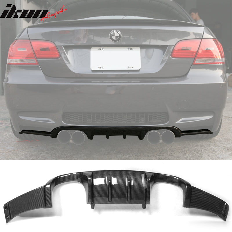 IKON MOTORSPORTS, Rear Diffuser Compatible With 2007-2013 BMW 3 Series E92 E93 Coupe M Sport , Matte Carbon Fiber HM Style Rear Bumper Lip Spoiler Wing, 2008 2009 2010 2011 2012