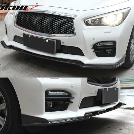 IKON MOTORSPORTS, Front Bumper Lip Compatible With 2014-2017 Infiniti Q50 Sport , Matte Carbon Fiber + FRP ST Style Front Lip Spoiler Wing Chin Splitter, 2015 2016