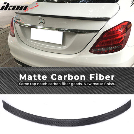 IKON MOTORSPORTS, Trunk Spoiler Compatible With 2015-2020 Mercedes-Benz C-Class W205 Sedan , Matte Carbon Fiber ML Style Rear Spoiler Wing, 2016 2017 2018 2019