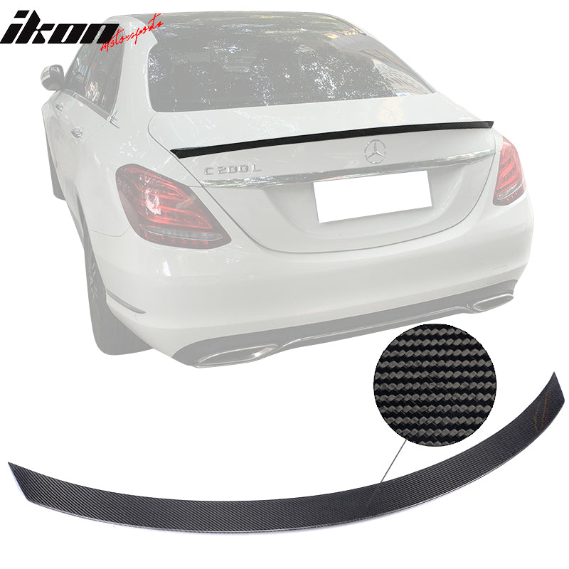 IKON MOTORSPORTS, Trunk Spoiler Compatible With 2015-2020 Mercedes-Benz C-Class W205 Sedan , Matte Carbon Fiber ML Style Rear Spoiler Wing, 2016 2017 2018 2019