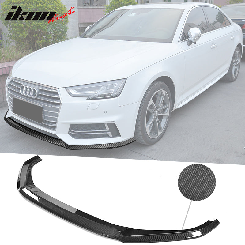 IKON MOTORSPORTS, Front Bumper Lip Compatible With 2017-2020 Audi A4 B9, JC Style Matte Carbon Fiber Front Lip Chin Valance Spoiler Splitter, 2018 2019