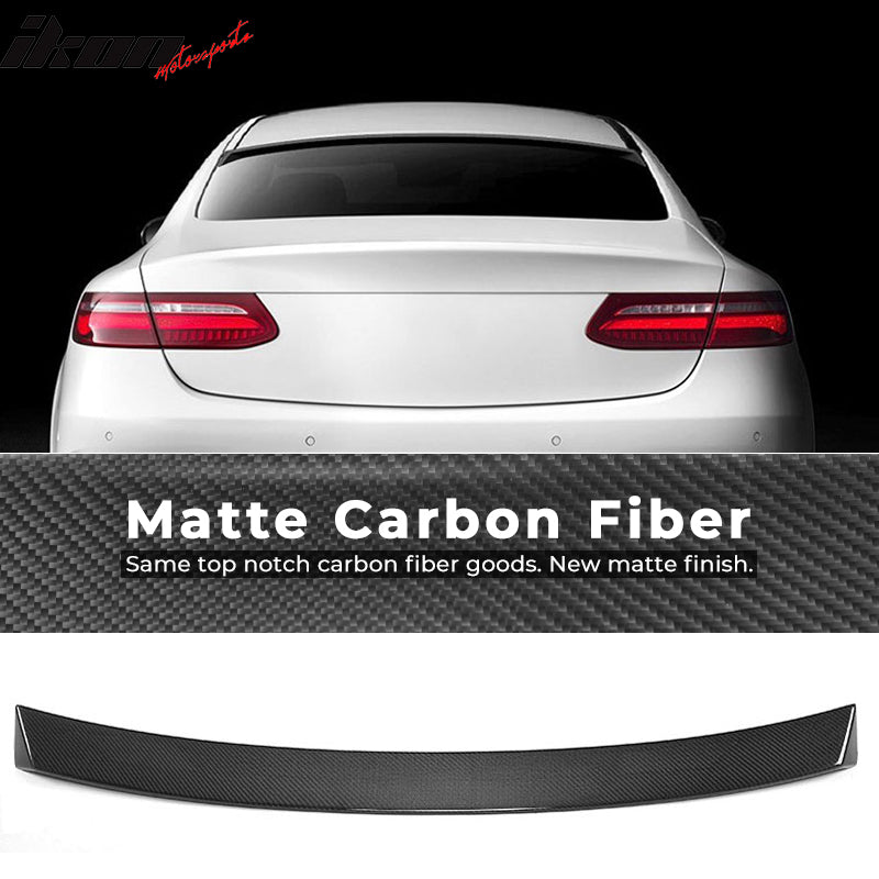 IKON MOTORSPORTS, Roof Spoiler Compatible With 2017-2018 Mercedes-Benz E Class C238 Coupe, JC Style Matte Carbon Fiber Rear Spoiler Wing