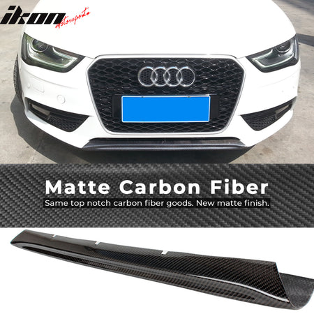 IKON MOTORSPORTS, Front Bumper Center Lip Compatible With 2013-2016 Audi A4 B8 Sedan, Factory Style Matte Carbon Fiber Front Lip Chin Valance Spoiler Splitter, 2014 2015